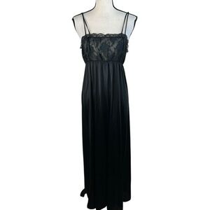 Vintage Elegant Black Lace Slip Dress Nightgown Sheer